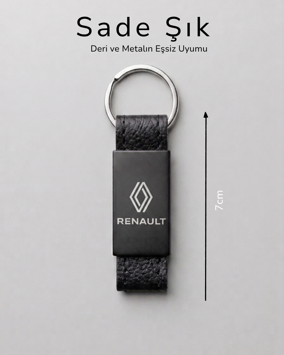 Renault Logolu Deri Metal Anahtarlık Şık Sade Oto Anahtarlık