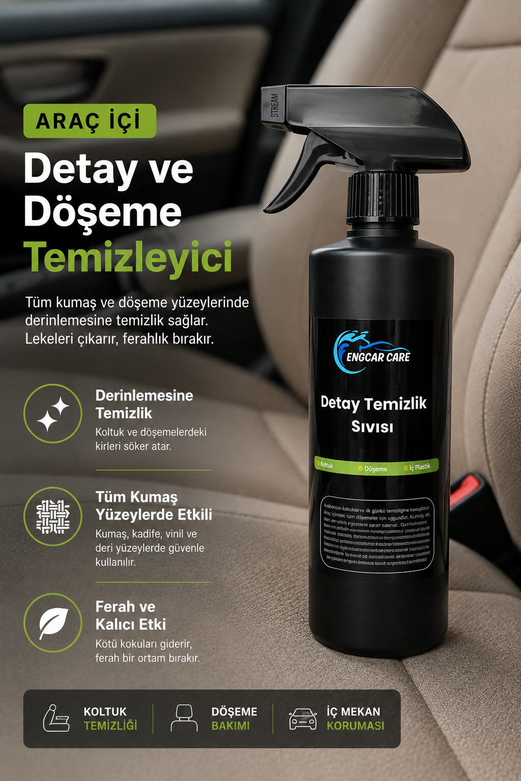 Detaylı Temizlik Sıvısı - Araba Döşeme Koltuk Kir Leke Çıkarıcı Temizleme Spreyi 500ml