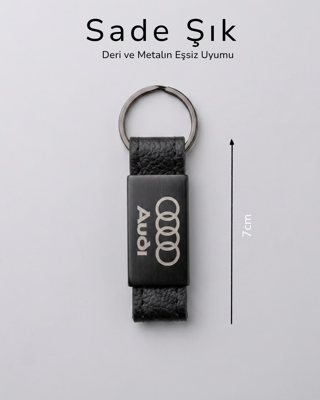 Audi Logolu Deri Metal Anahtarlık Şık Sade Oto Anahtarlık