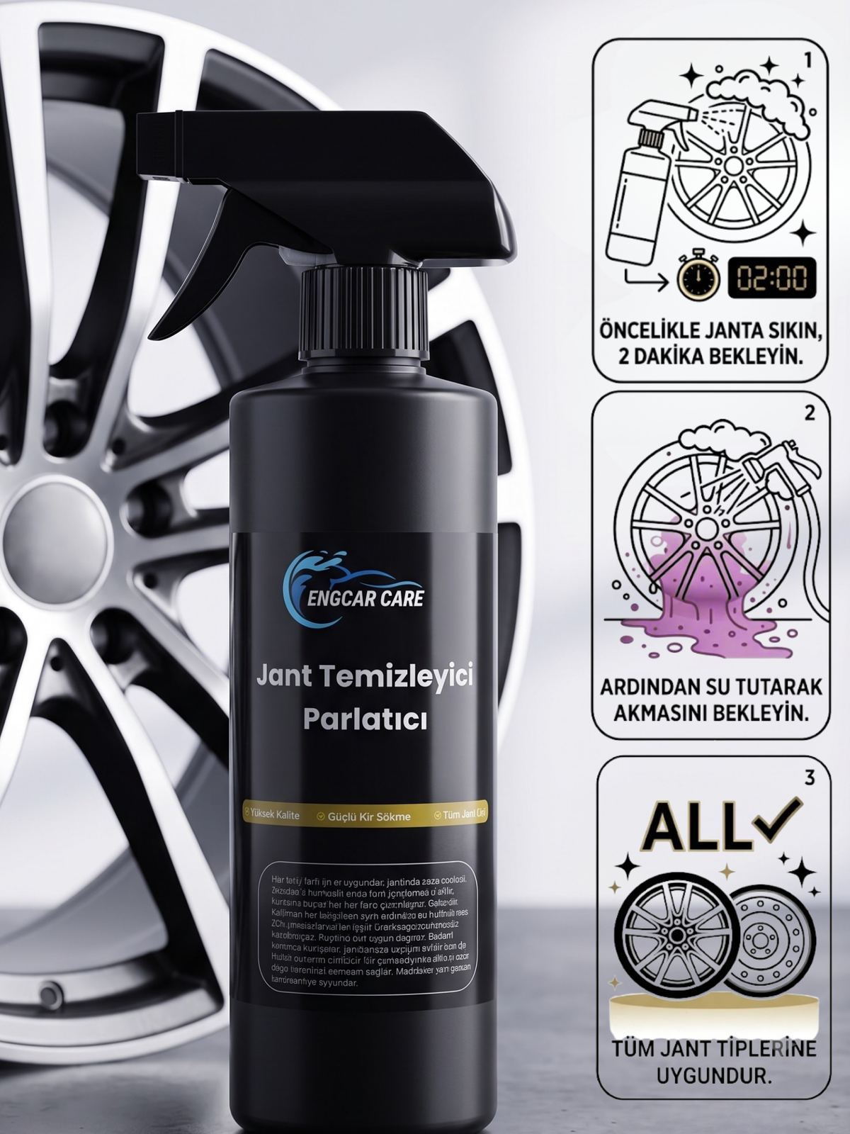 Jant Temizleyici Sprey - Yüksek Kalite Balata Tozu ve Demir Tozu Sökücü Temizleme Spreyi 500Ml