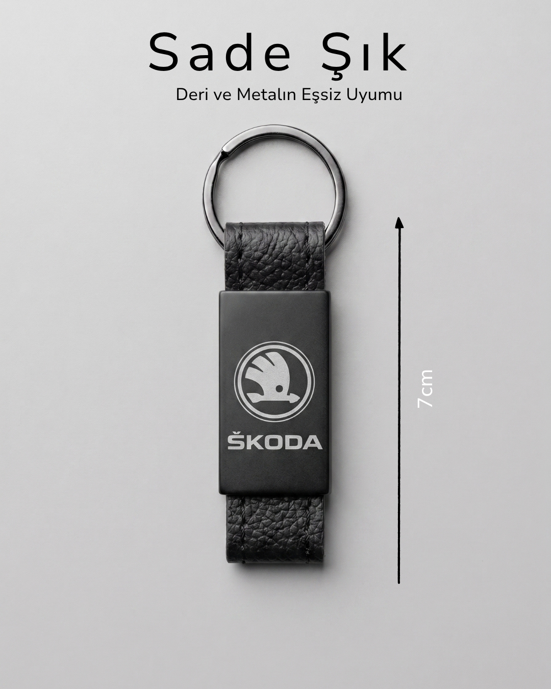 Skoda Logolu Deri Metal Anahtarlık Şık Sade Oto Anahtarlık