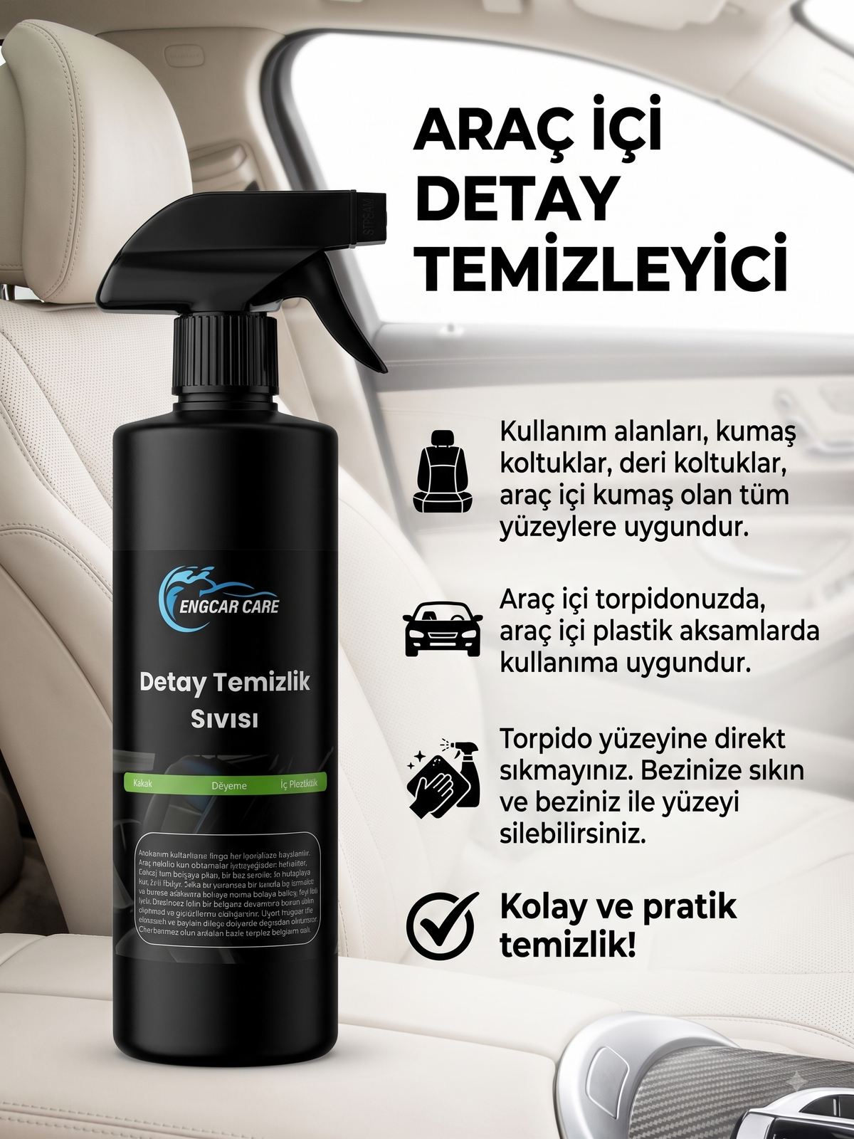 Detaylı Temizlik Sıvısı - Araba Döşeme Koltuk Kir Leke Çıkarıcı Temizleme Spreyi 500ml
