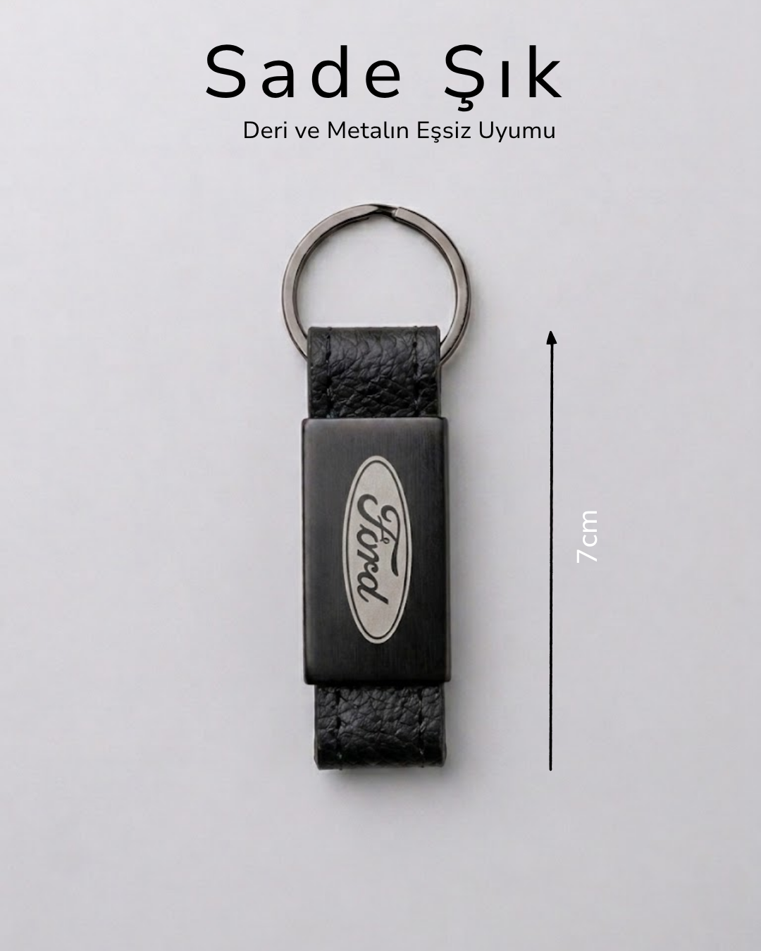 EngCar Care Ford Deri Metal Anahtarlık Şık Sade Oto Anahtarlık