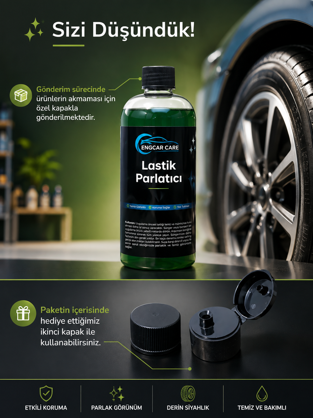 Lastik Parlatıcı Koruyucu Jel 500ml Yüksek Kalite - Uzun Kalıcılık - Premium Kalite